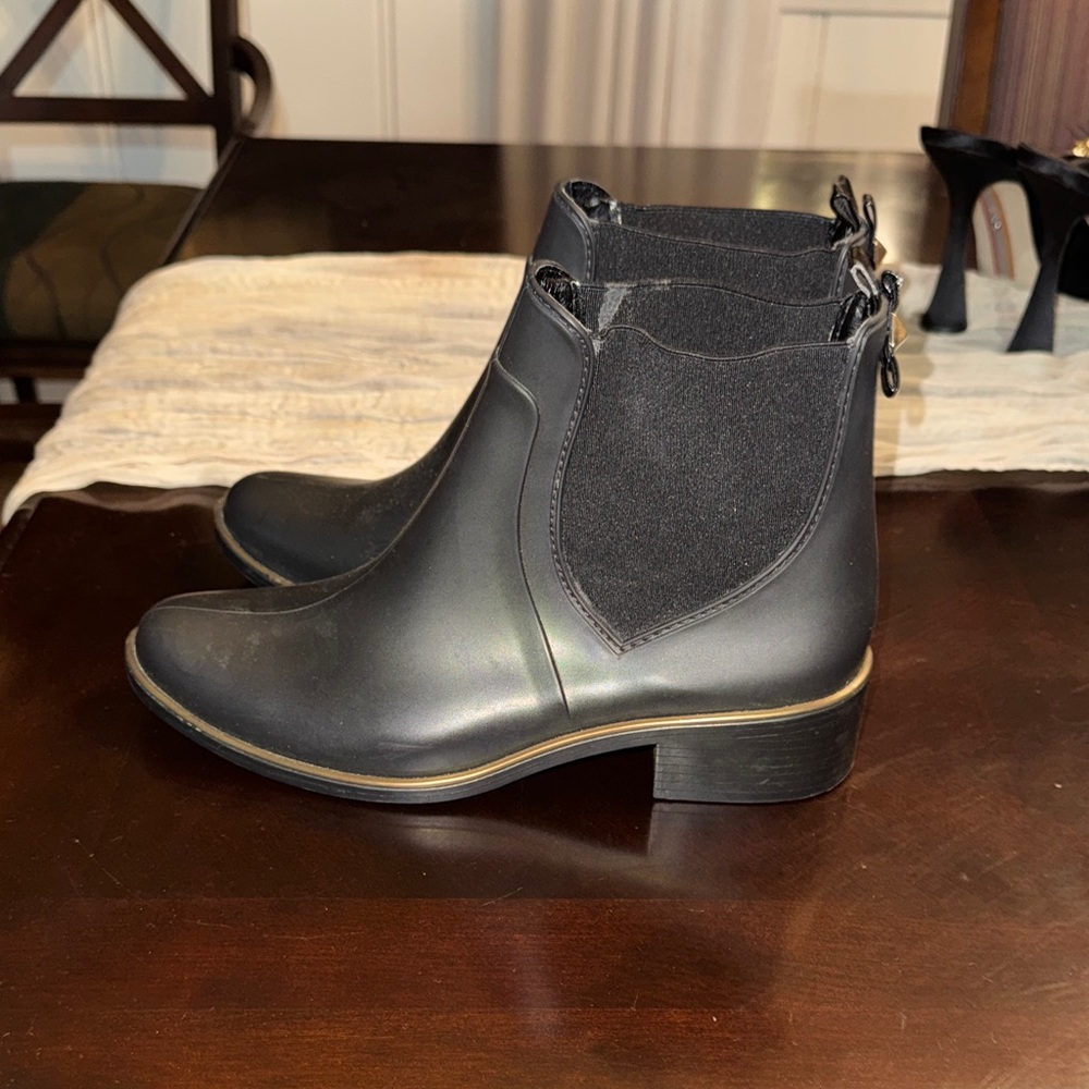 Kate Spade Black Ankle Boots with Gold Trim - Picture 4 of 5